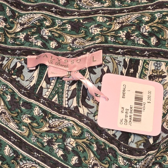 Calypso St. Barth Joharr‎ Emerald Green Paisley Print Skirt Size L - Picture 1 of 6